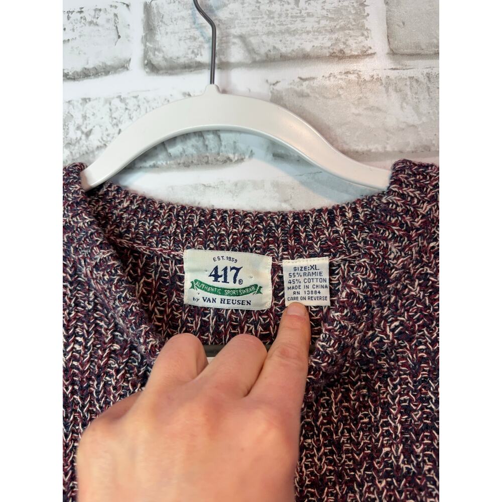 Vintage 417 Van Heusen Marled Knit Sweater XL Oversized Burgundy Crewneck Men's - Picture 6 of 7